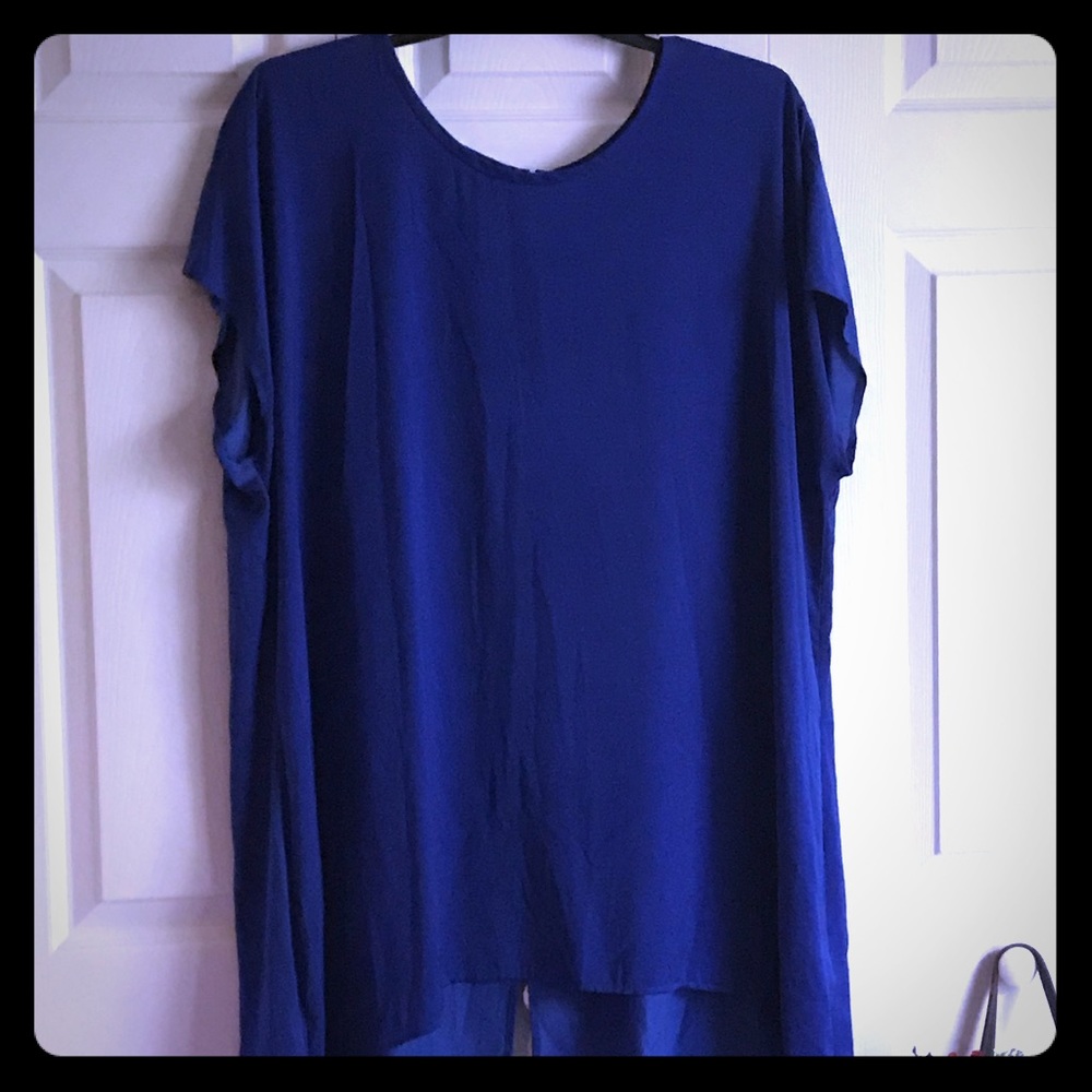 Sejour Womens Silky Royal Blue Long Top Size 22W